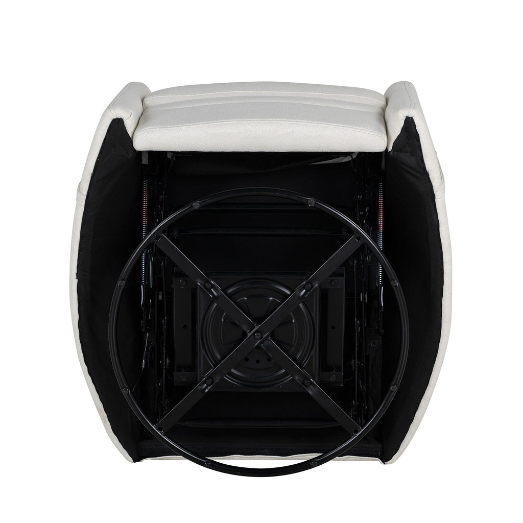 Fauteuil inclinable pivotant beige avec réglage manuel, rotation à 360° et deux oreillers amovibles