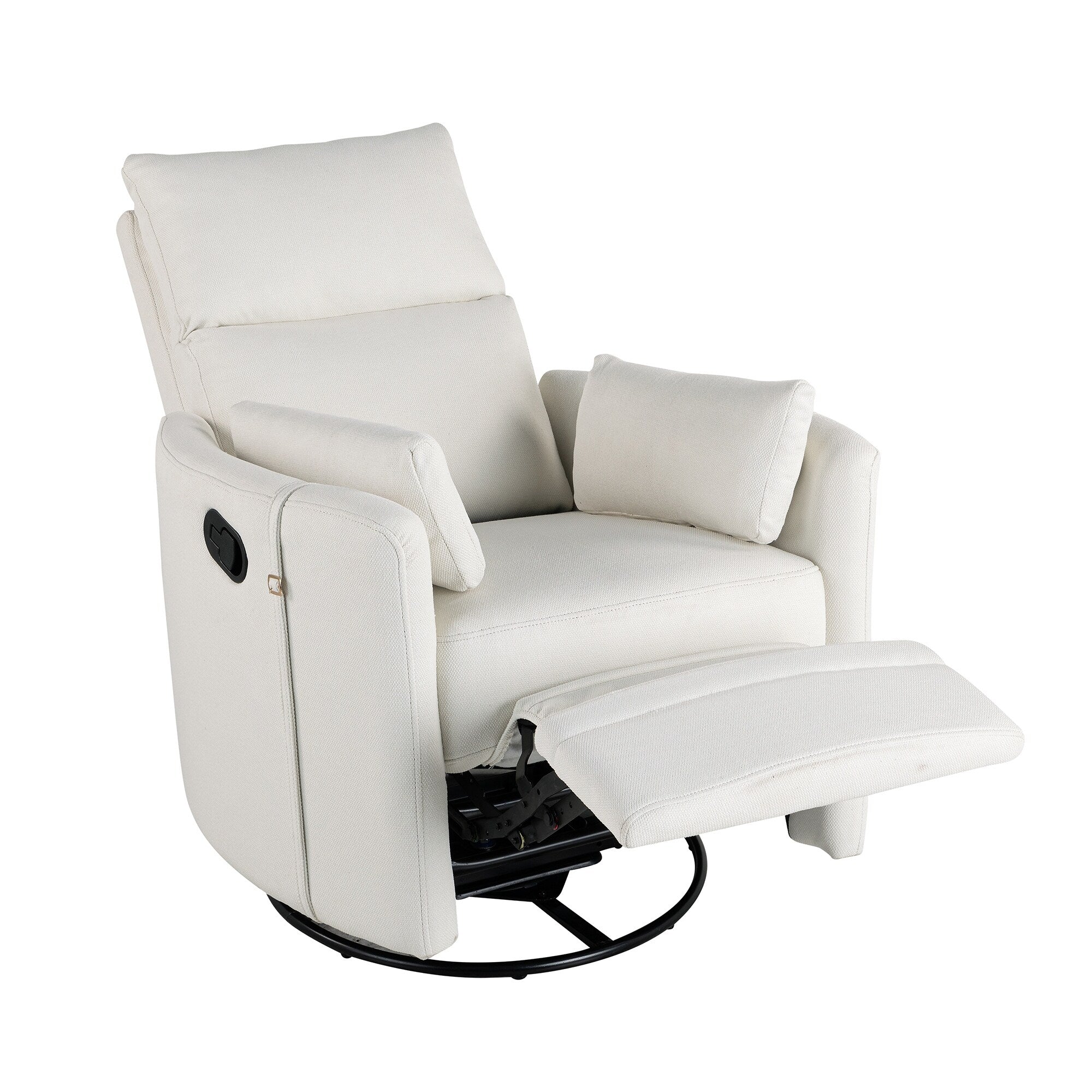 Fauteuil inclinable pivotant beige avec réglage manuel, rotation à 360° et deux oreillers amovibles