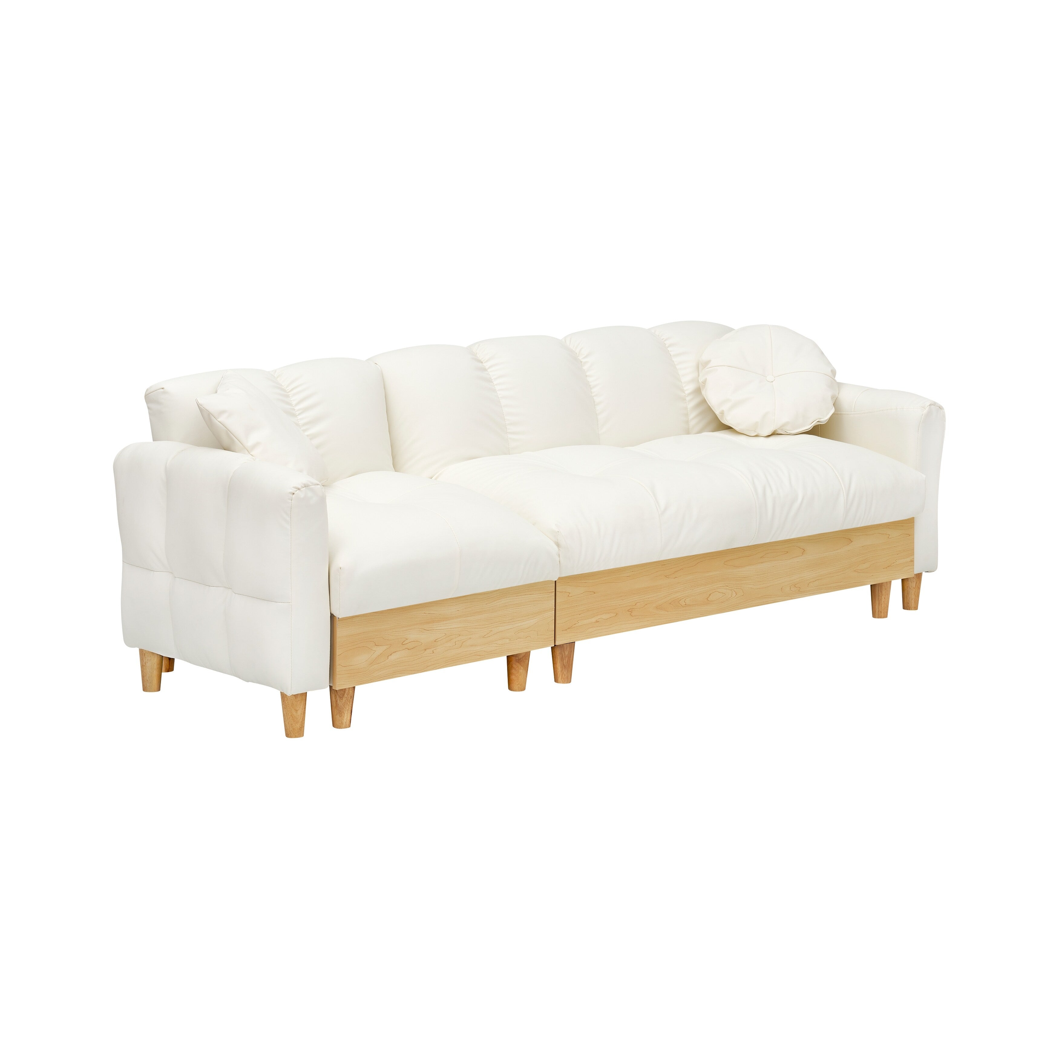 Canapé-lit 3 places rembourré en tissu technique beige moderne 84,64 avec oreillers, siège de rangement et tiroir