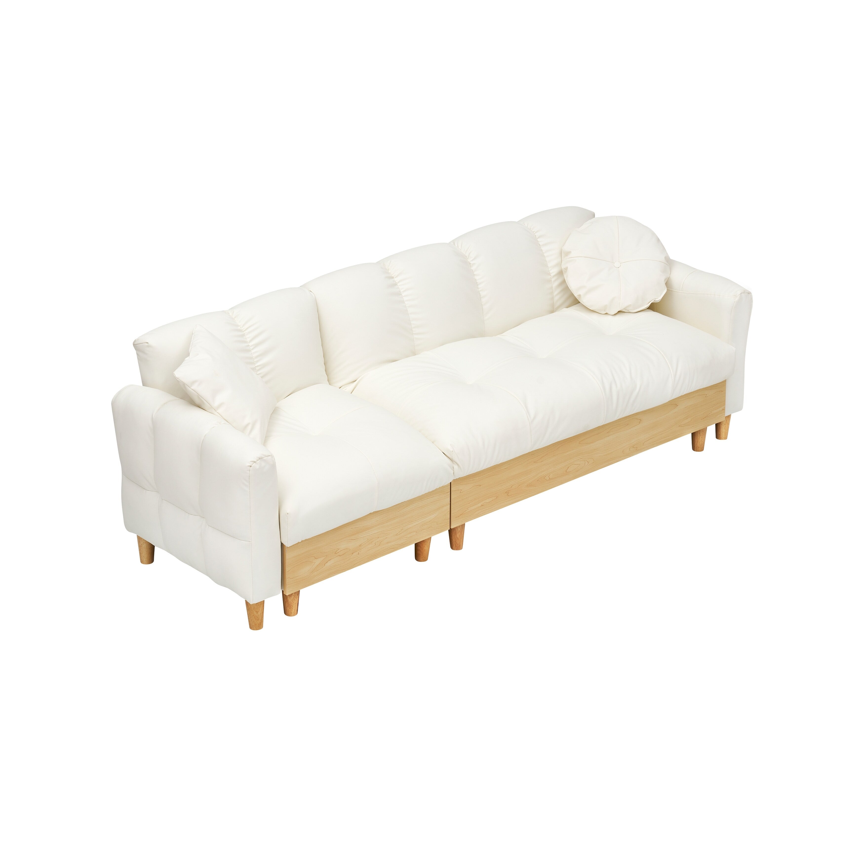 Canapé-lit 3 places rembourré en tissu technique beige moderne 84,64 avec oreillers, siège de rangement et tiroir