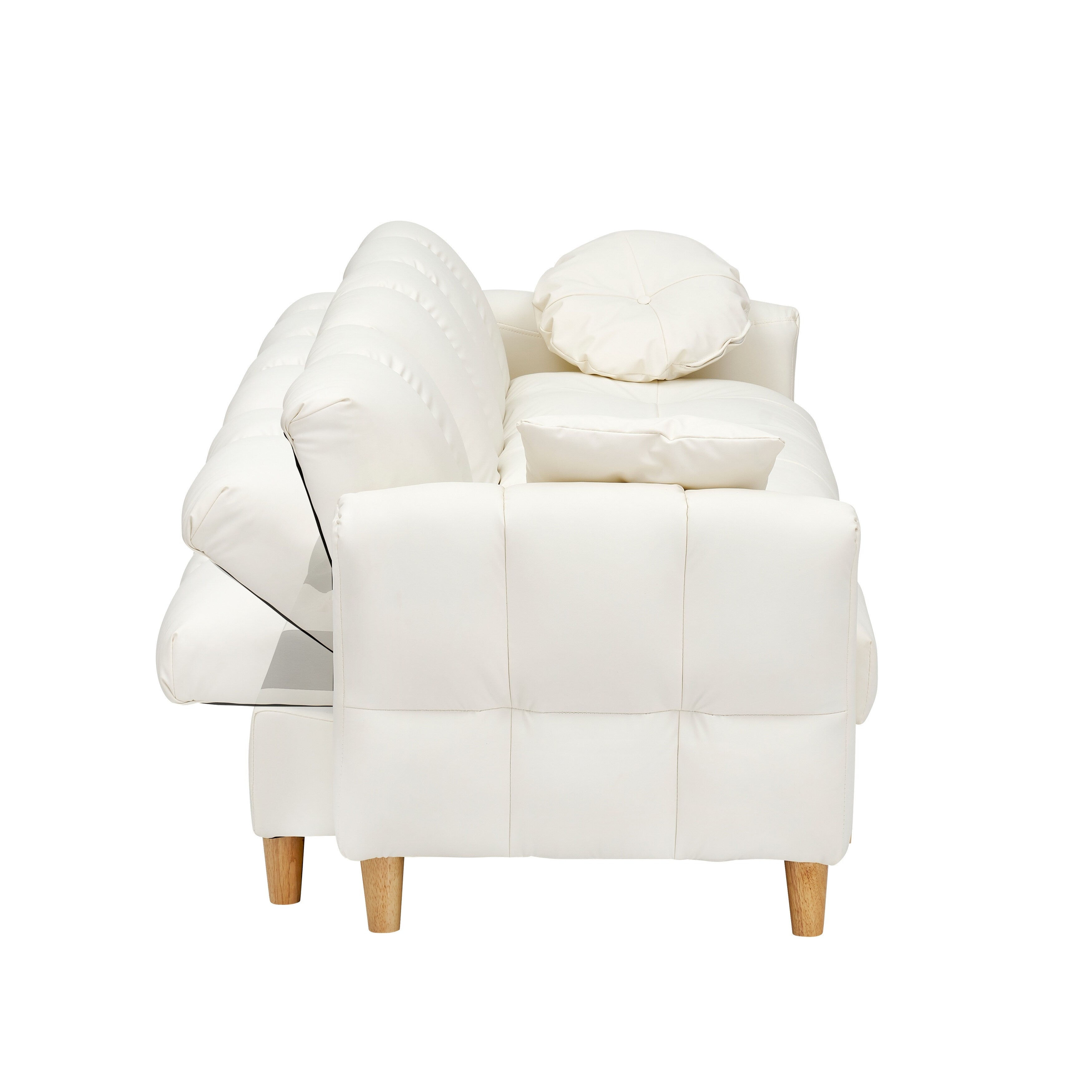 Canapé-lit 3 places rembourré en tissu technique beige moderne 84,64 avec oreillers, siège de rangement et tiroir