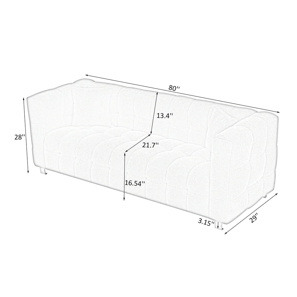 Canapé 3 places Teddy beige avec deux coussins décoratifs