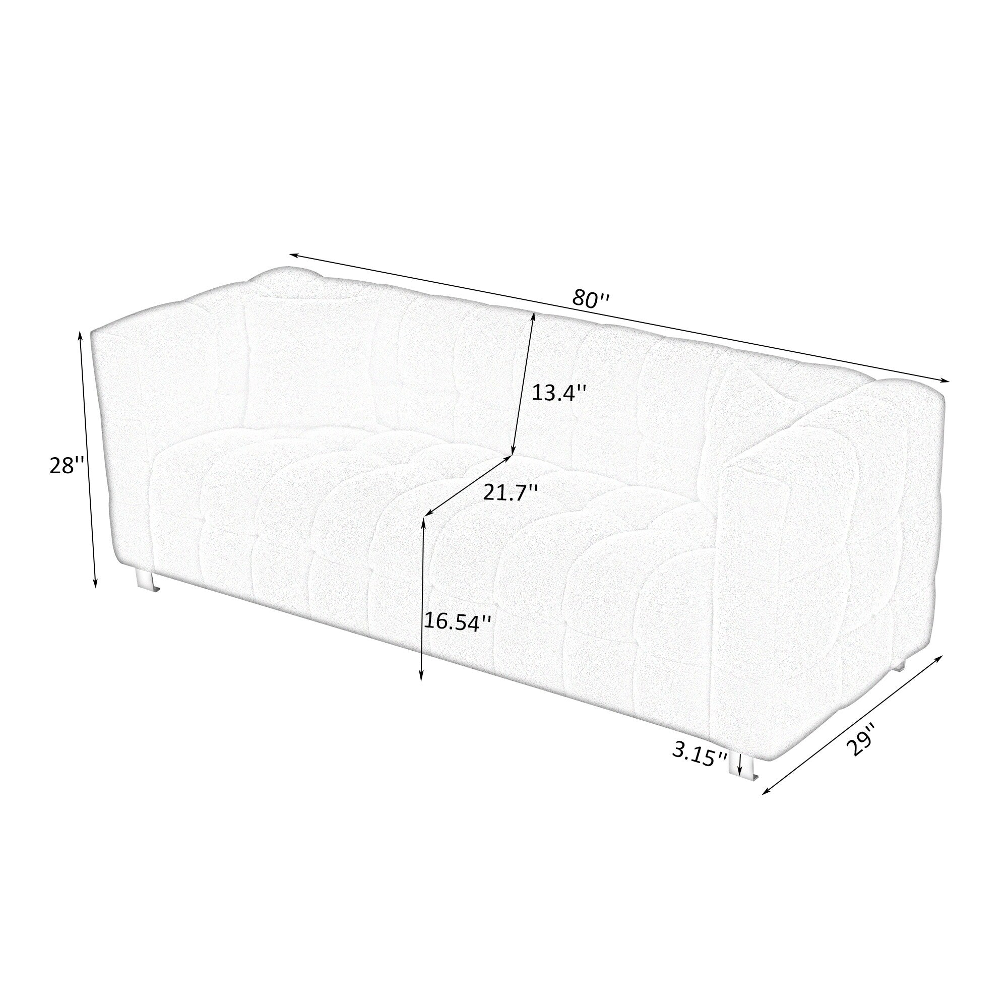 Canapé 3 places Teddy beige avec deux coussins décoratifs