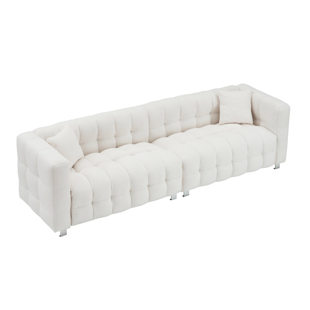 Canapé 4 places beige Teddy avec deux coussins décoratifs