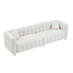 Canapé 4 places beige Teddy avec deux coussins décoratifs