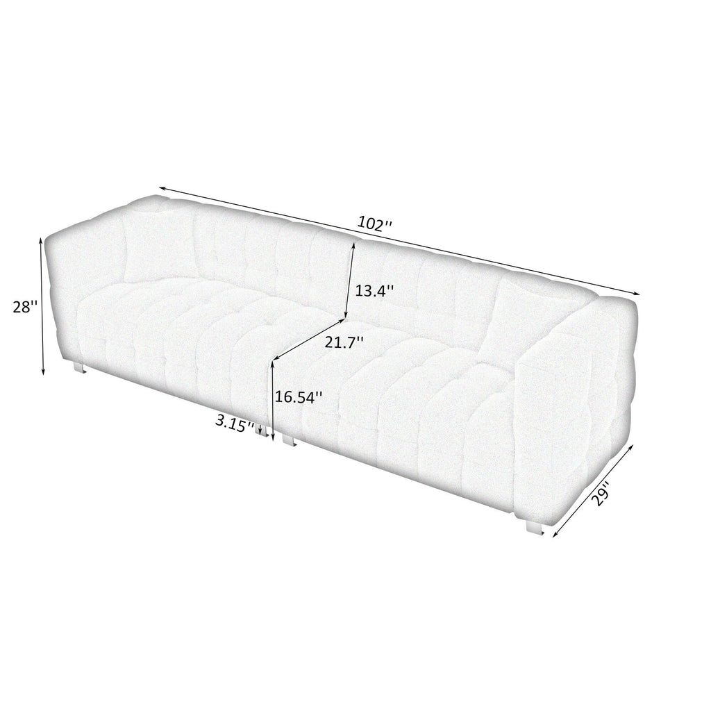 Canapé 4 places beige Teddy avec deux coussins décoratifs