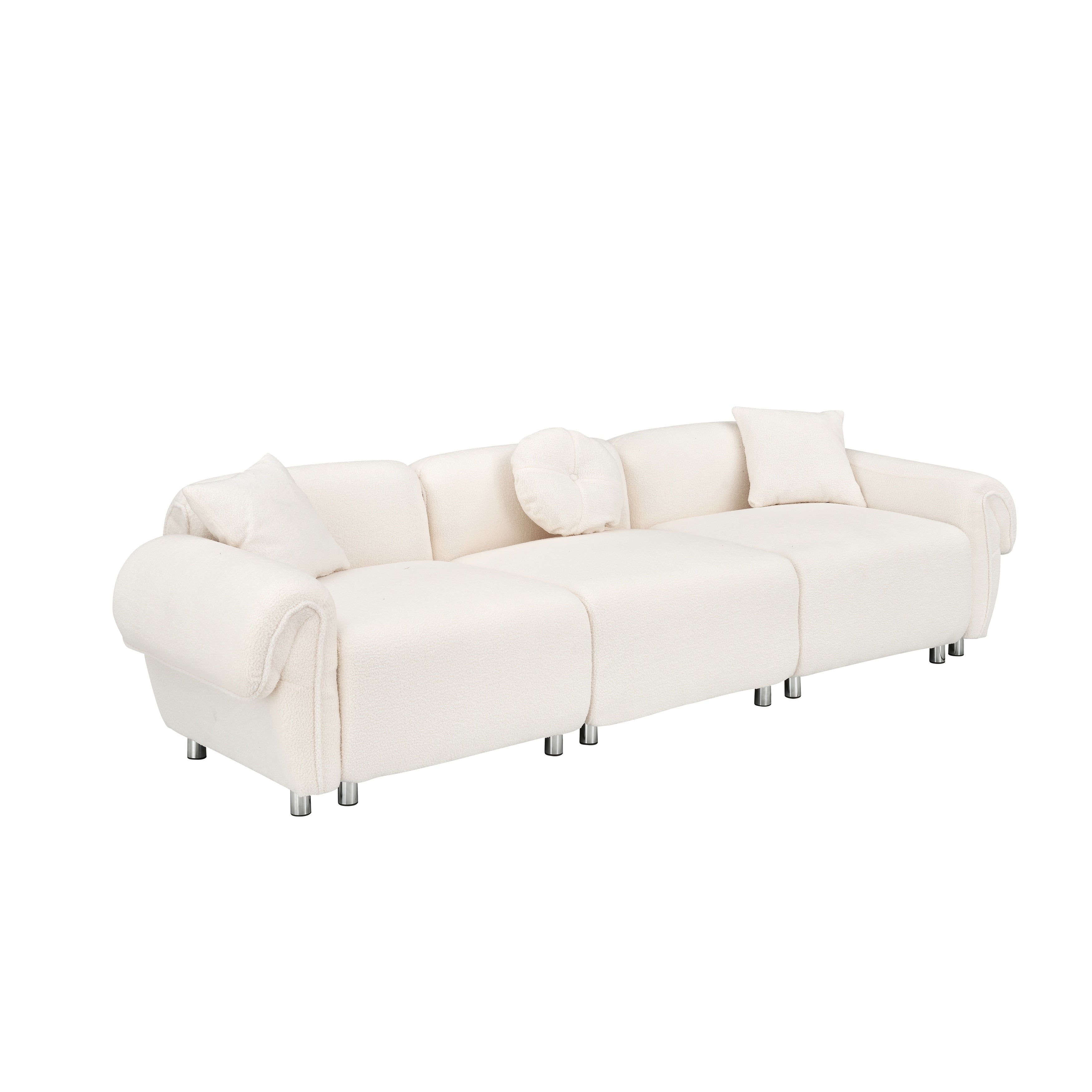 Canapé 3 places en velours beige Teddy avec coussins
