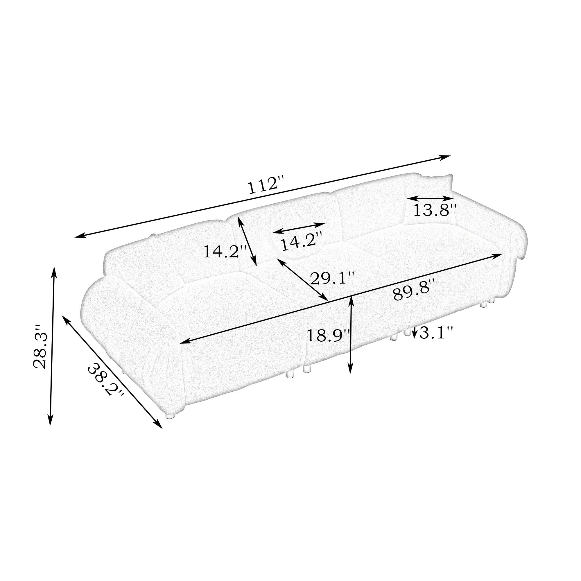 Canapé 3 places en velours beige Teddy avec coussins