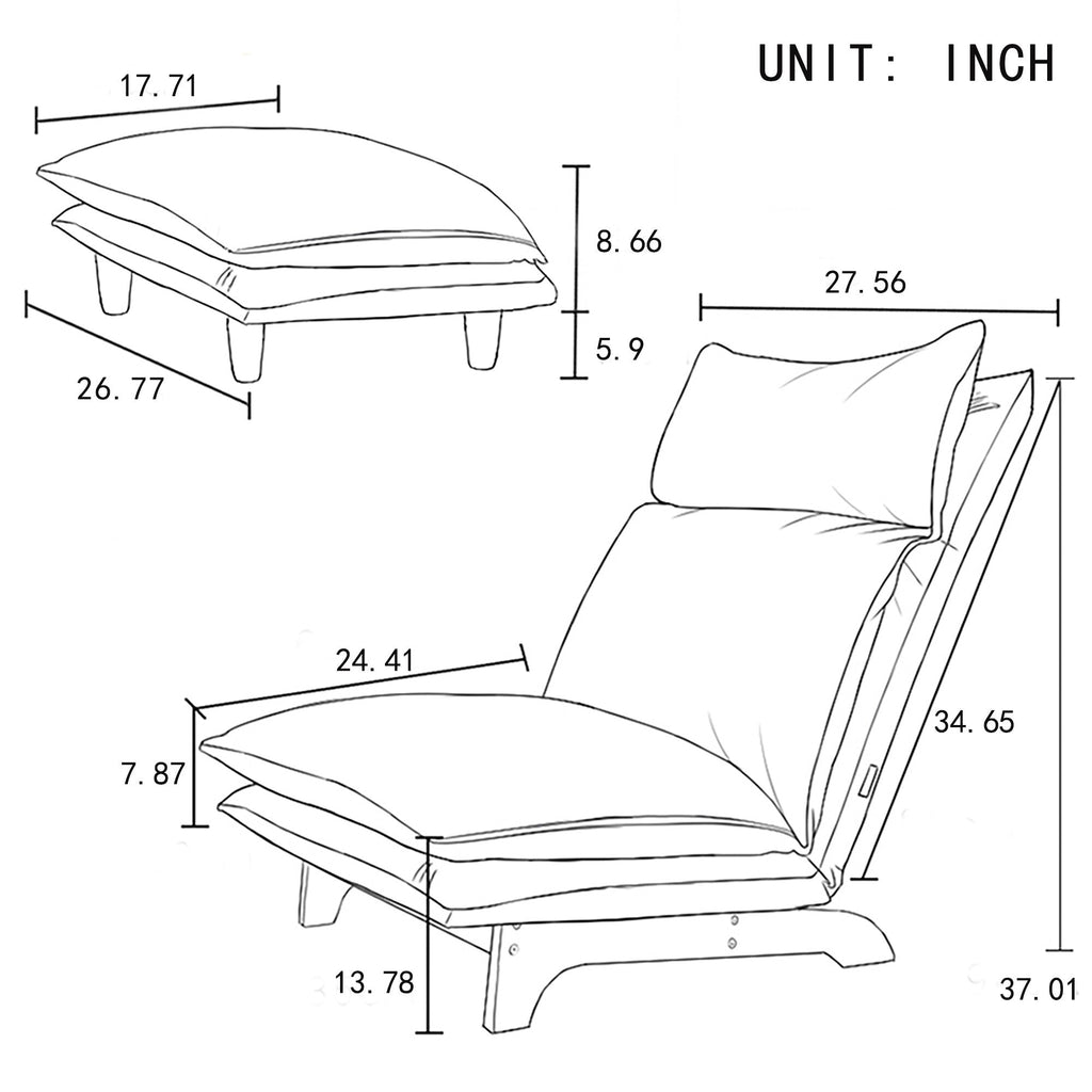 Fauteuil inclinable manuel sans accoudoirs rembourré beige avec pouf, appui-tête et dossier réglables, position à plat à 180°