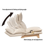 Fauteuil inclinable manuel sans accoudoirs rembourré beige avec pouf, appui-tête et dossier réglables, position à plat à 180°