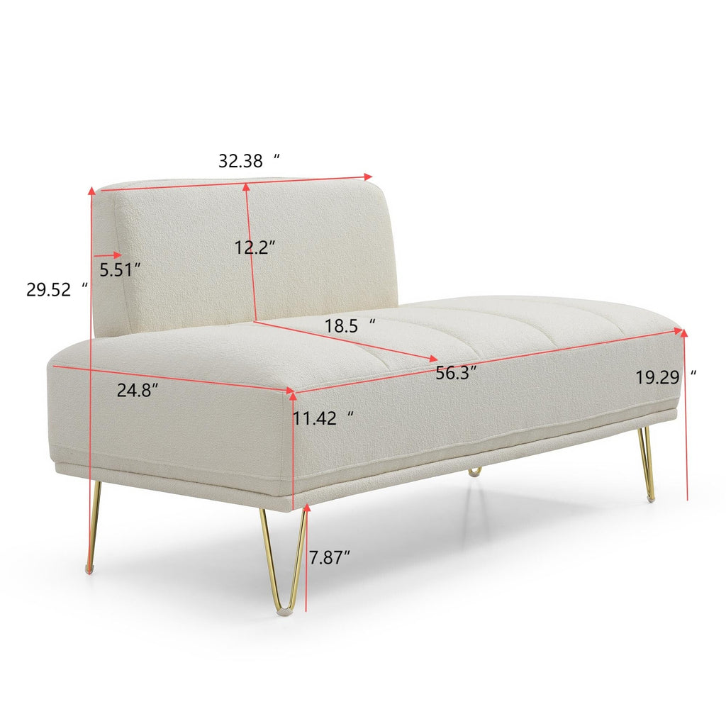 Banc causeuse rembourré beige avec pieds dorés