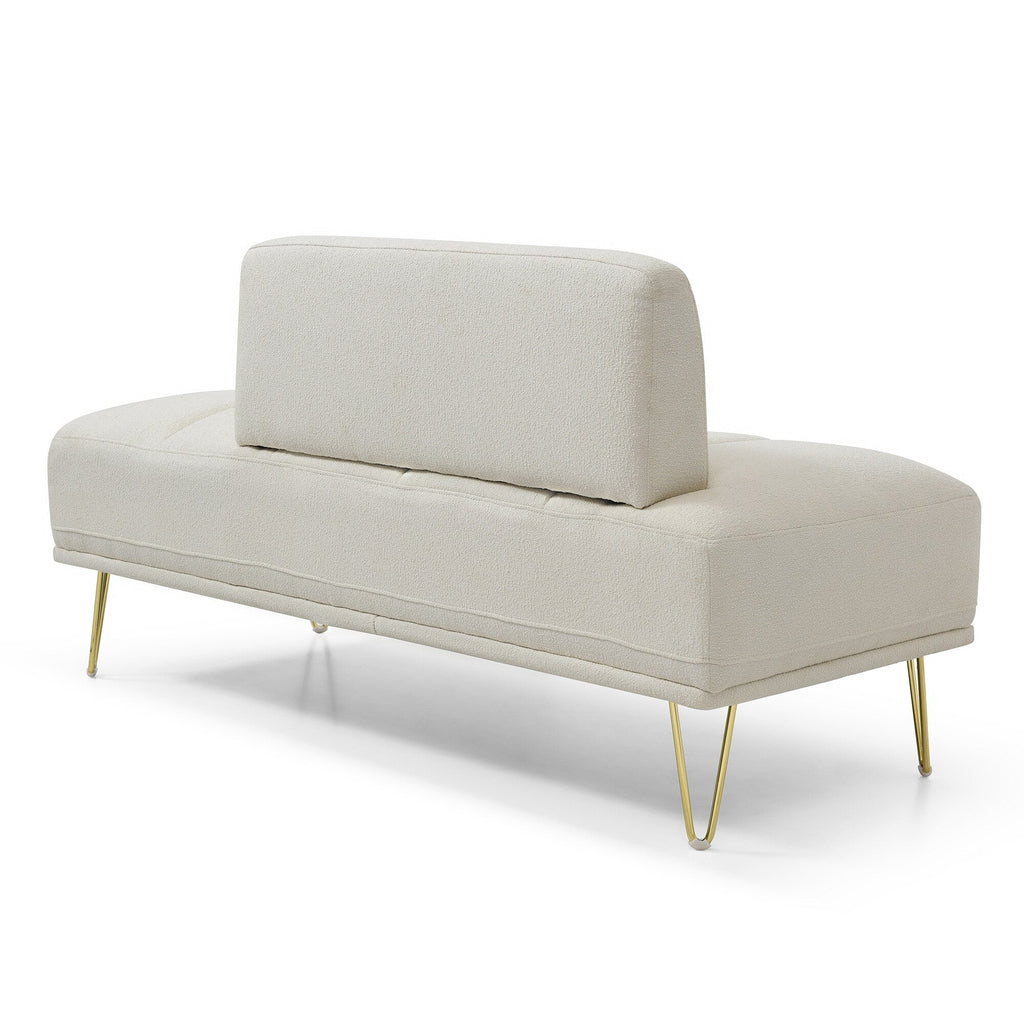 Banc causeuse rembourré beige avec pieds dorés