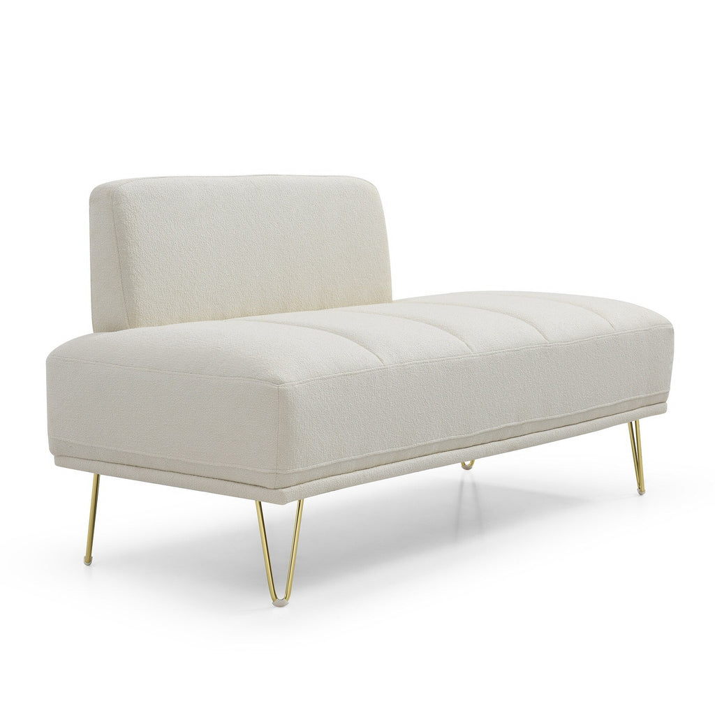 Banc causeuse rembourré beige avec pieds dorés