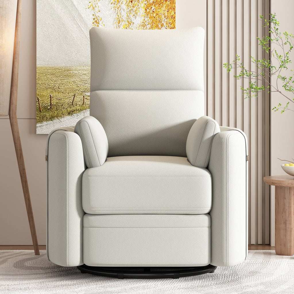 Fauteuil inclinable pivotant rembourré beige avec réglage manuel, rotation à 360° et deux coussins amovibles