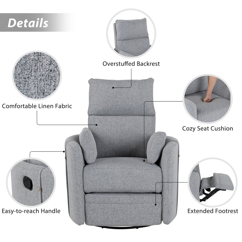 Fauteuil inclinable pivotant rembourré beige avec inclinaison manuelle, rotation à 360° et deux coussins amovibles