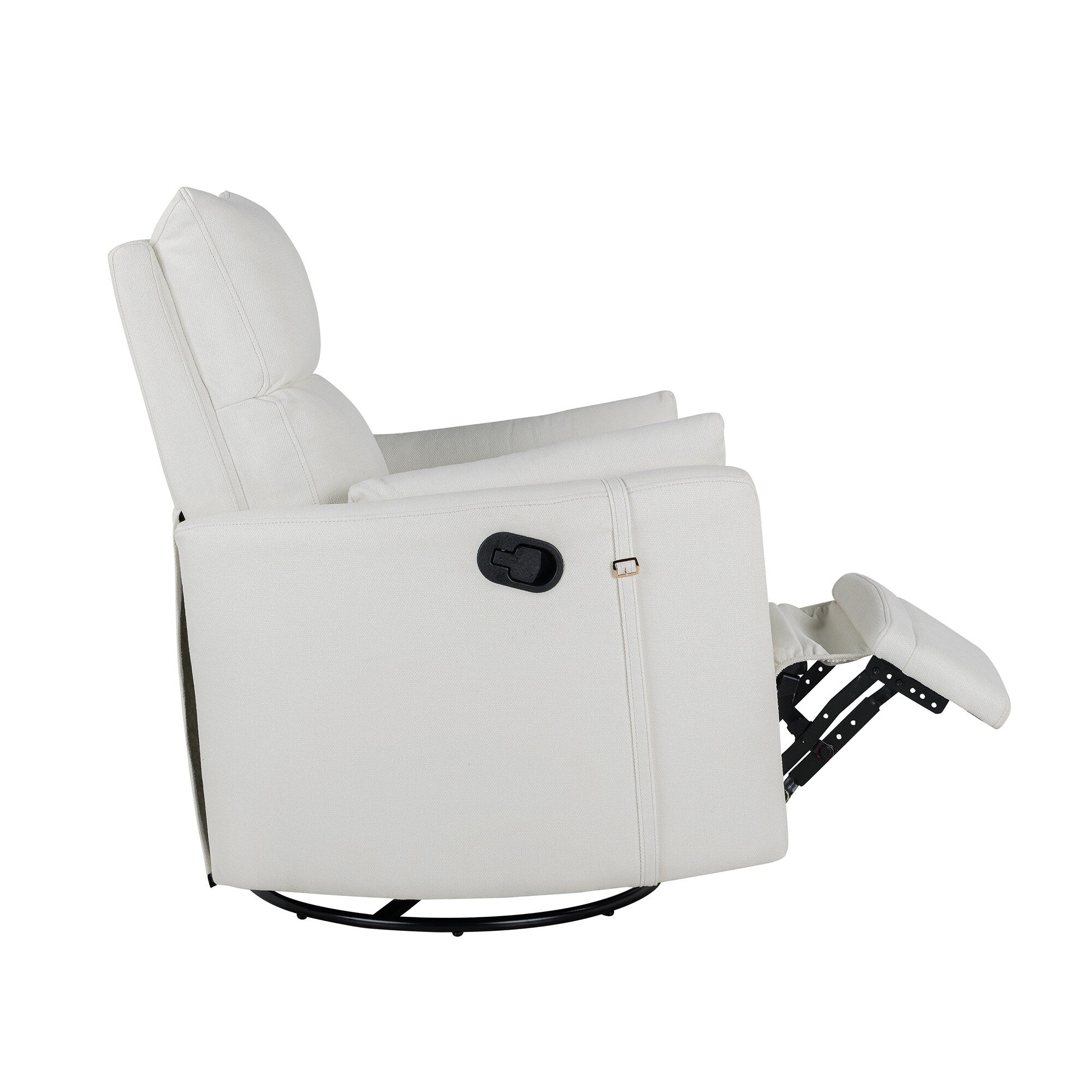 Fauteuil inclinable pivotant rembourré beige avec inclinaison manuelle, rotation à 360° et deux coussins amovibles