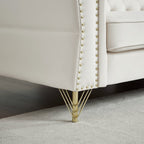 Canapé 3 places en velours beige avec canapé capitonné