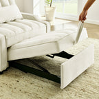 Canapé-lit simple convertible en velours beige 35,5 avec lit gigogne, poche de rangement et oreillers