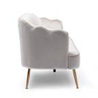 Canapé 3 places en velours beige avec surpiqûres et pieds en métal