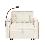 Canapé-lit simple convertible en velours beige avec port de chargement USB