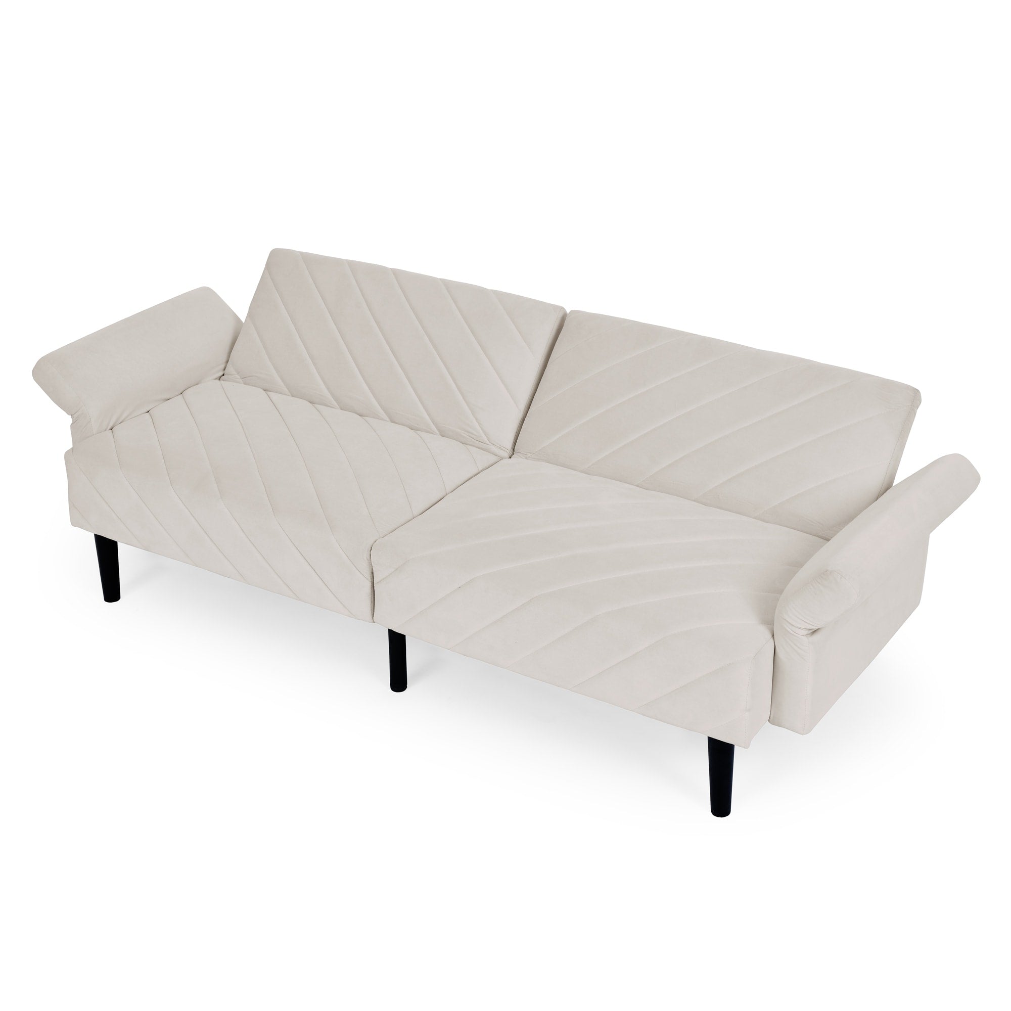 Canapé-lit futon convertible capitonné en velours beige