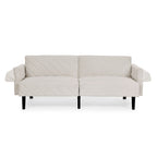 Canapé-lit futon convertible capitonné en velours beige
