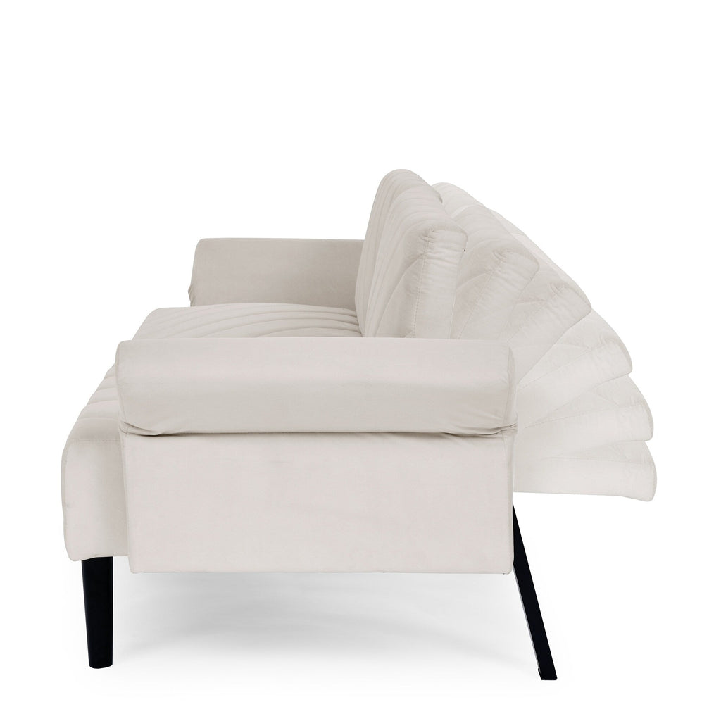 Canapé-lit futon convertible capitonné en velours beige