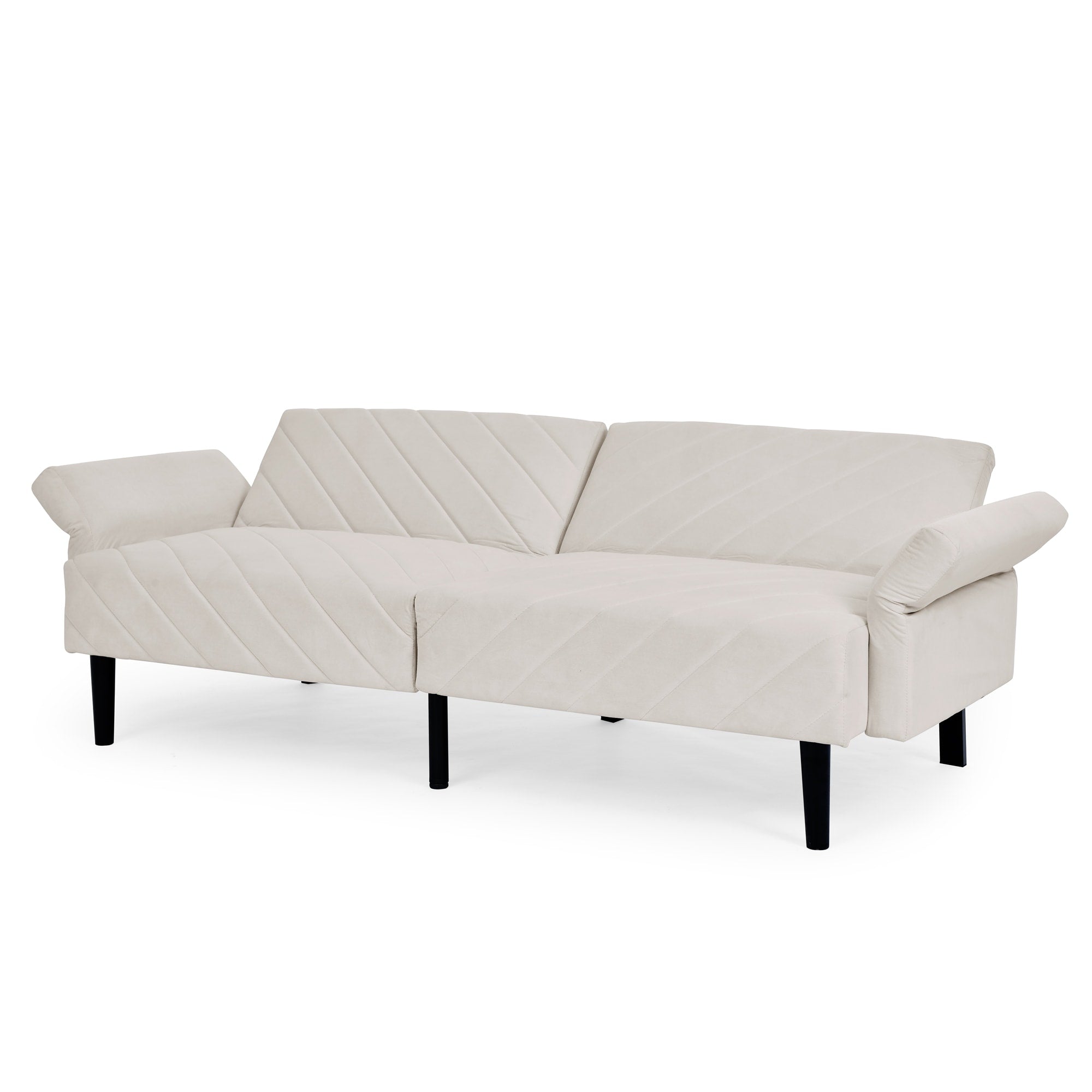 Canapé-lit futon convertible capitonné en velours beige