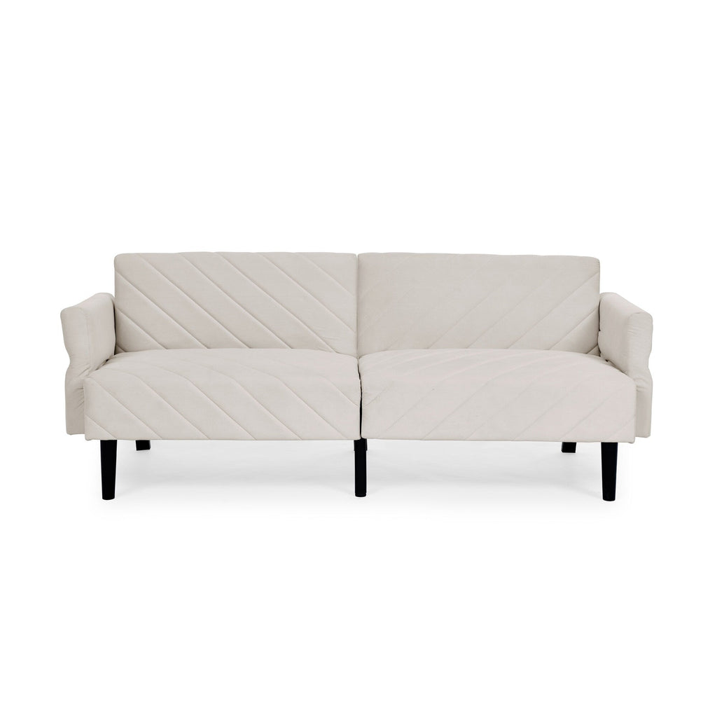 Canapé-lit futon convertible capitonné en velours beige