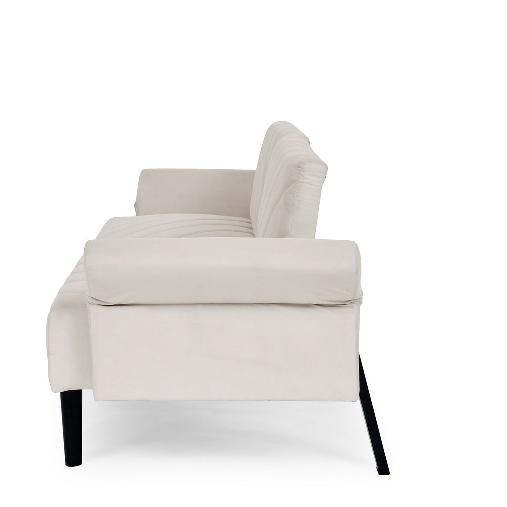 Canapé-lit futon convertible capitonné en velours beige