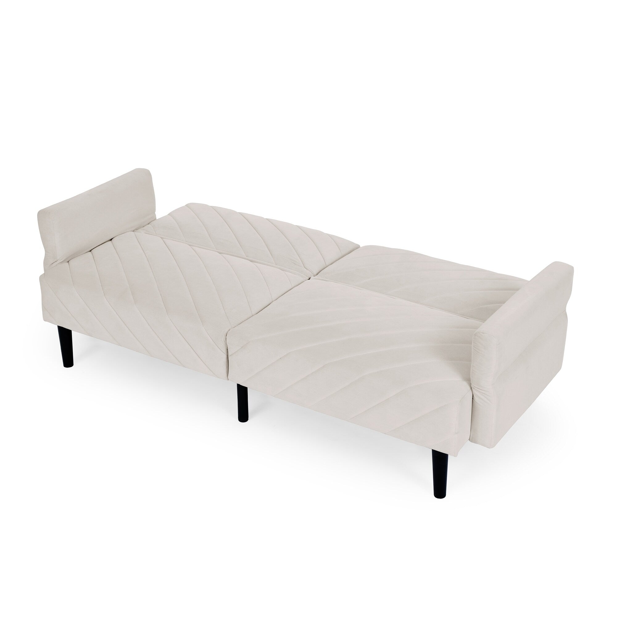 Canapé-lit futon convertible capitonné en velours beige