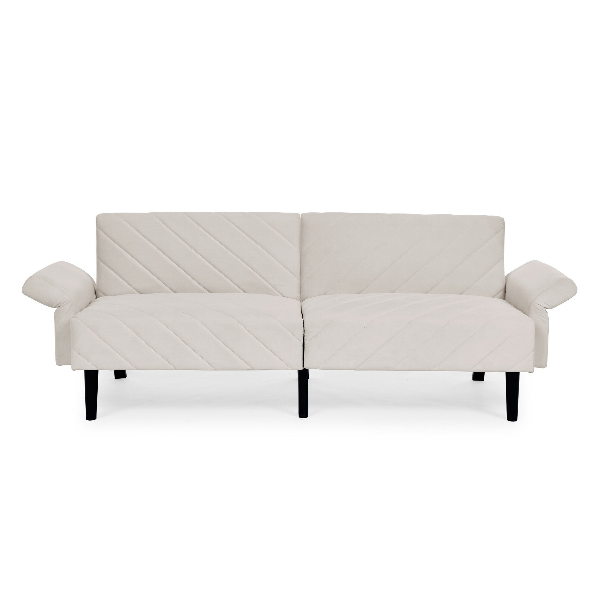 Canapé-lit futon convertible capitonné en velours beige
