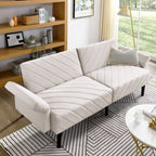 Canapé-lit futon convertible capitonné en velours beige