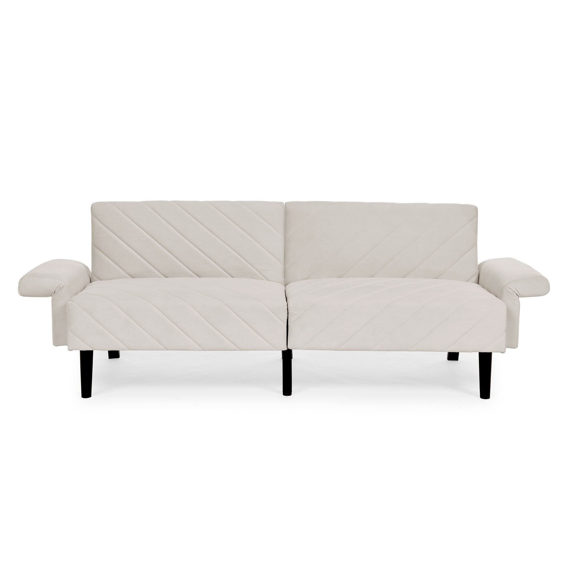 Canapé-lit futon convertible capitonné en velours beige
