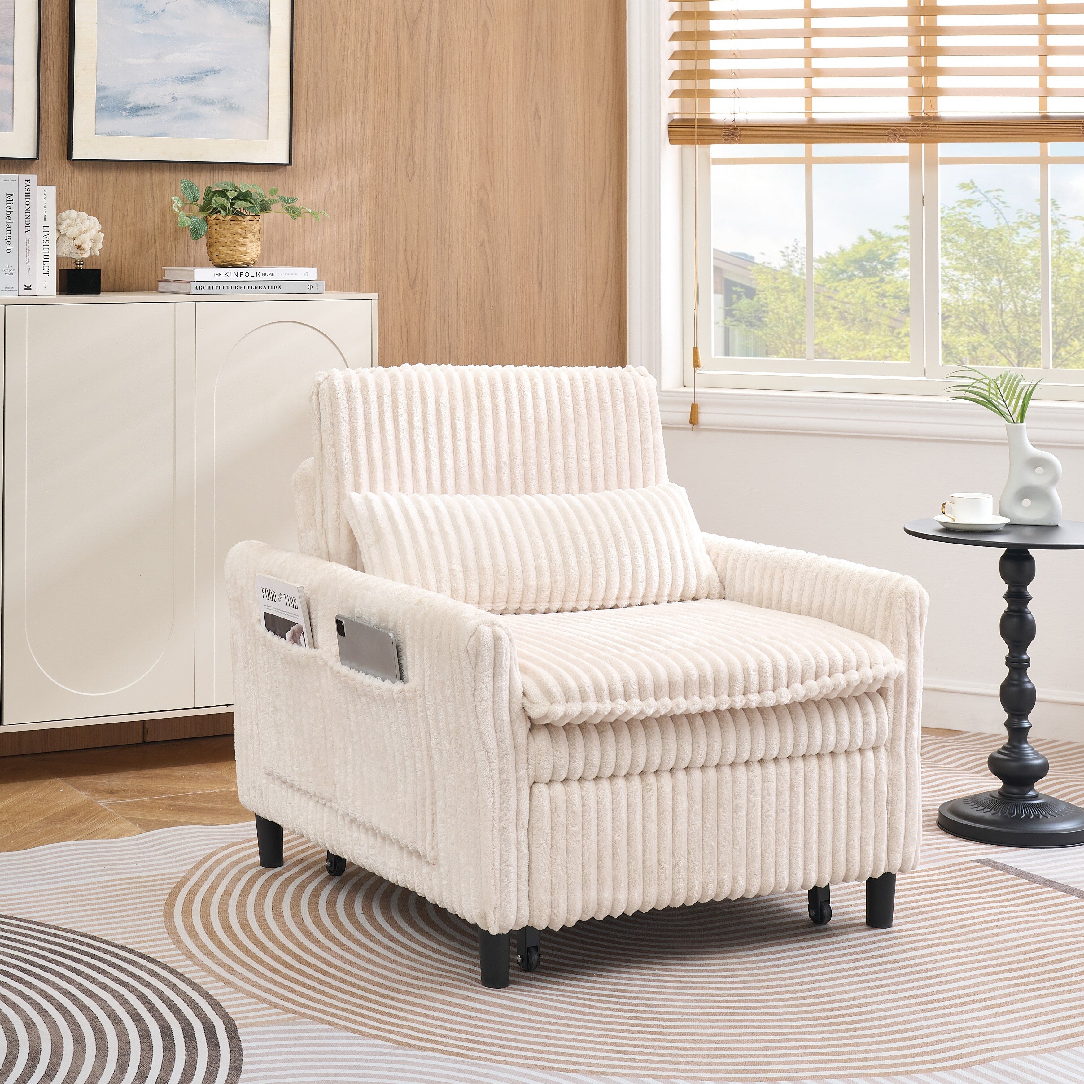 Chaise beige confortable pour petit appartement Chambre à coucher Balcon Petit canapé-lit Petit canapé paresseux Canapé avec oreiller