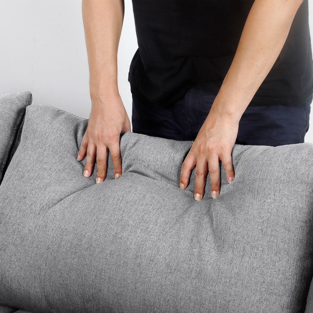 Canapé 3 places moderne en lin beige et gris, 65,55 $, avec structure en métal et coussins, pour le salon