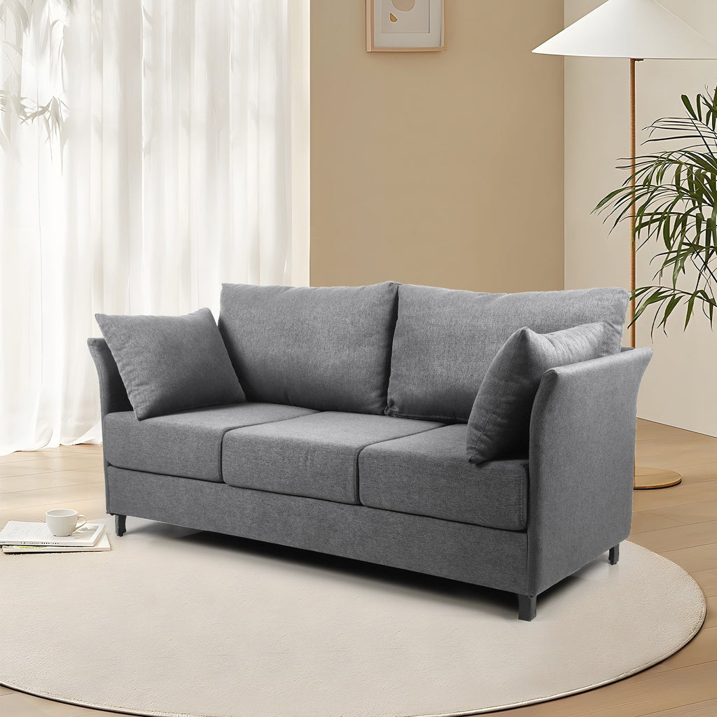 Canapé 3 places moderne en lin beige et gris, 65,55 $, avec structure en métal et coussins, pour le salon