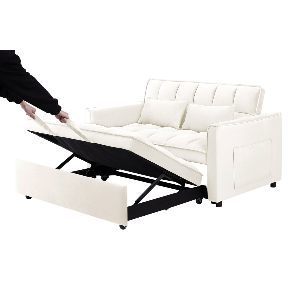 Canapé-lit convertible 3 en 1 beige et blanc moderne 55,1 cm avec dossier réglable et sac de rangement pour le salon