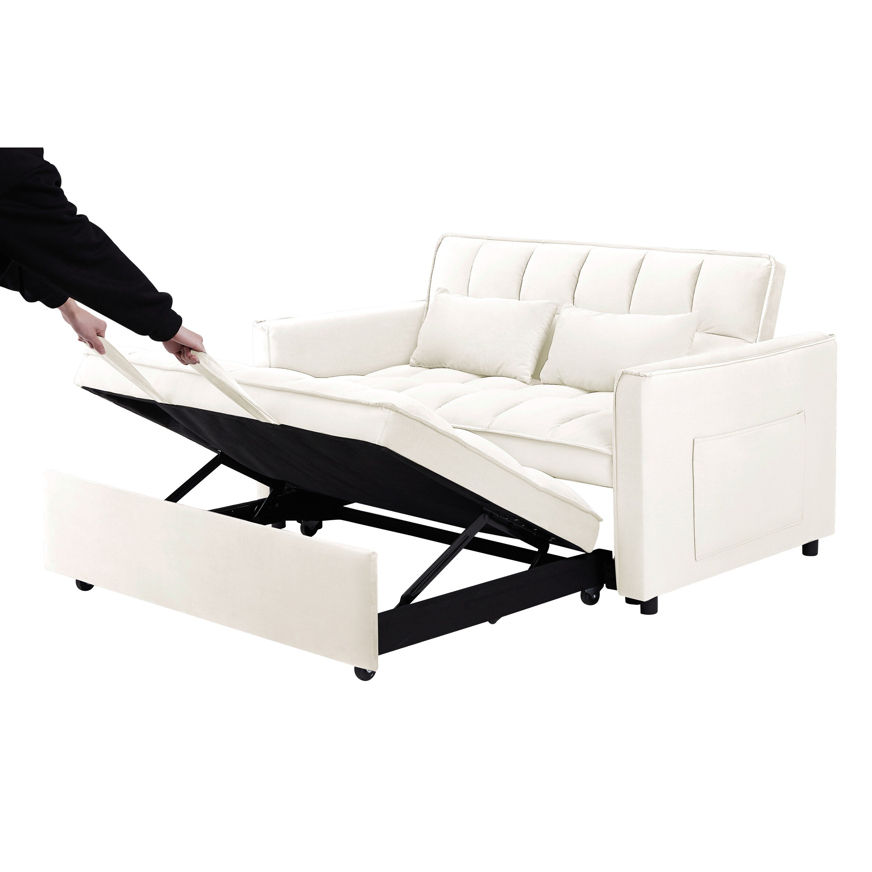 Canapé-lit convertible 3 en 1 beige et blanc moderne 55,1 cm avec dossier réglable et sac de rangement pour le salon