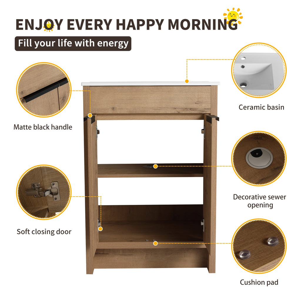 Beingnext Meuble-lavabo 24/30/36 avec porte à fermeture douce et étagère réglable