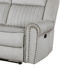 Canapé inclinable manuel Ben, 89 pouces, microfibre grise, garnitures cloutées