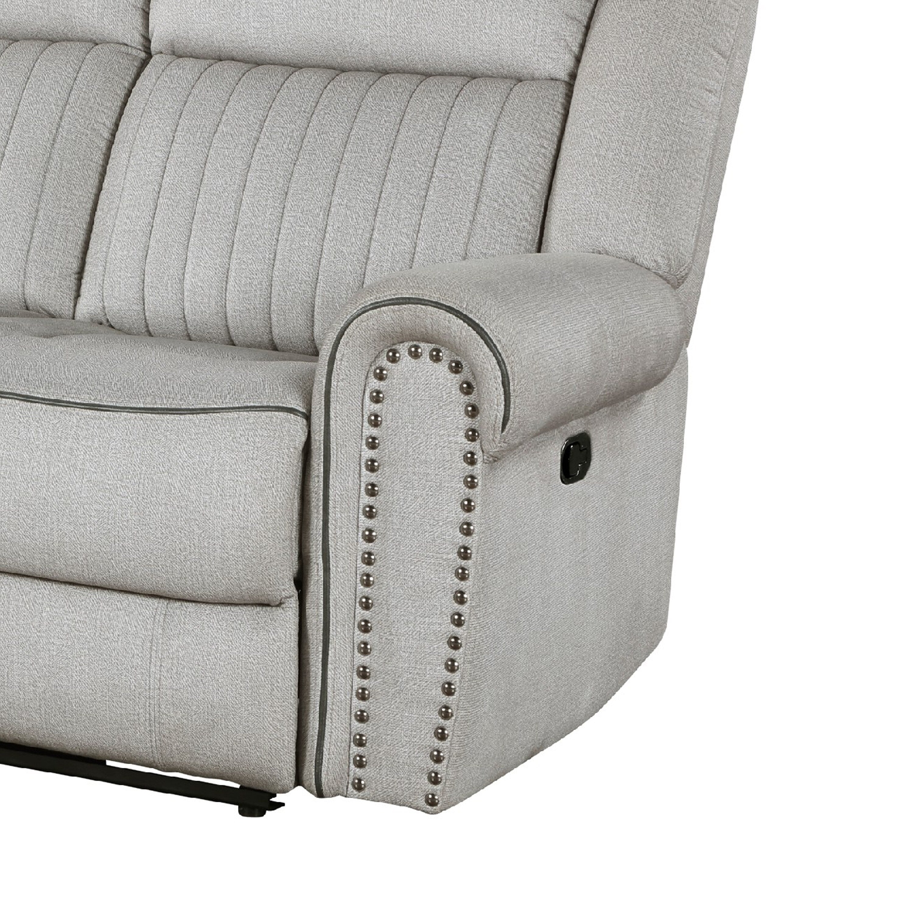 Canapé inclinable manuel Ben, 89 pouces, microfibre grise, garnitures cloutées