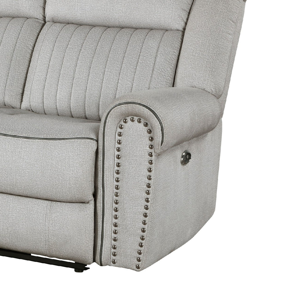 Canapé inclinable électrique Ben, 89 pouces, microfibre grise, garnitures cloutées