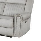 Canapé inclinable électrique Ben, 89 pouces, microfibre grise, garnitures cloutées