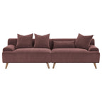 Canapé long Beno, 260 cm, velours côtelé bordeaux rétro, 4 coussins décoratifs