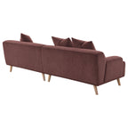 Canapé long Beno, 260 cm, velours côtelé bordeaux rétro, 4 coussins décoratifs