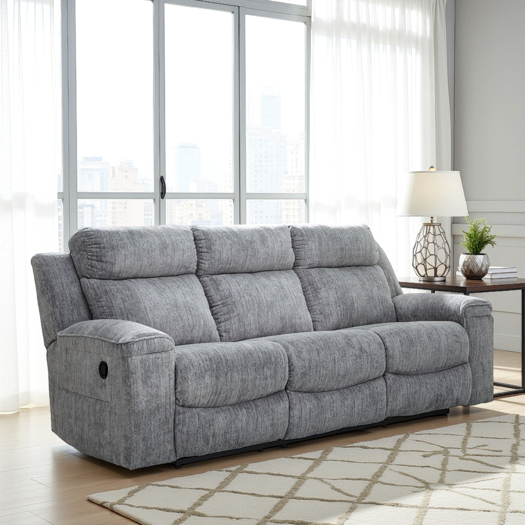 Canapé inclinable manuel Benson, polyester gris, structure en métal, 87 pouces