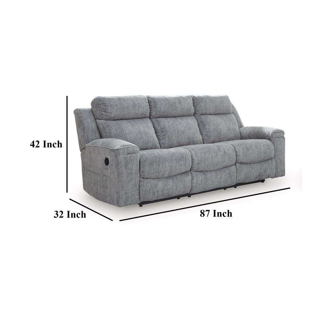 Canapé inclinable manuel Benson, polyester gris, structure en métal, 87 pouces