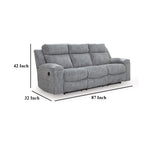 Canapé inclinable manuel Benson, polyester gris, structure en métal, 87 pouces