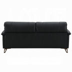 Canapé Bernie, cuir pleine fleur noir élégant, métal bronze, 83 pouces